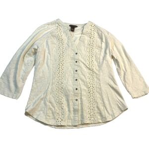 Bit & Bridle Women Size Small Blouse Top Oatmeal Ivory Eyelet Equestrian Western